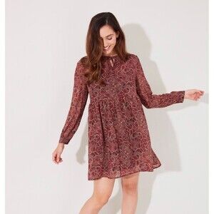 ONLY brick Red & Black Paisley Print Chiffon Dress by ASOS SZ 34